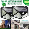 100LED Sollampor 2200mAh utomhus IP65 Vattentät Motion Sensor Lampor Väggljus med 3 lägen för gården Trappor Garage Fence Porch