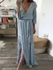 Abbigliamento da donna donna Abito boho a maniche lunghe con stampa floreale Vestito da donna lungo con scollo a V profondo da donna