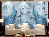 papel pintado moderno de la sala de estar de la magnolia del pavo real wallapapers fondo de la pintura mural decorativa