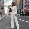 Yeni 2019 Kadınlar Sonbahar Zarif Moda Slim Fit Katı Sıska Rahat Tulum Ofis Bakışı İş Fener Kollu Mock Boyun Tulumlar