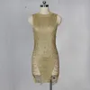 Casual Dresses Sexy Gold Knitted Sweater Dress Silver Sleeveless Hollow Mini Beach Night Club Streetwear Fall 20211