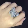 Wholesale-l Stunning Luxury Jewelry Shinning 925 Sterling Silver Pave White Sapphire CZ Diamond Promise Rings Wedding Butterfly Band Ring