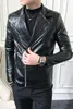 Casacos de couro dos homens Moda preta Slim Fit Club Outfit Biker Coat