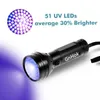 Lampe torche ultraviolette UV 51 LED 395nm, détecteur de lumière noire pour les taches d'urine de chien et les punaises de lit