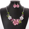 3Set Europa en Amerika mode zoete temperament Emaille Bloemen Met kristallen Kettingen Oorbellen Sets Ms Sieraden gift265s