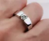Vecalon Solitaire Lovers Prome Ring Sterling Sier CZ 약혼 웨딩 밴드 반지를위한 남성 파티 손가락 보석