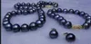 Smycken Hot Sälj Ny - 00525 9-10 mm Svart Tahitian South Sea Pearl Necklace / Armband / Örhängen Set 18 "7.5" Welry