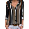 Mode-Women Blouses 2019 Vår Sommar Toppar Casual Långärmade Striped Shirts Now-down Collar Shirt Kvinna Mode Blusas