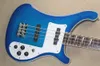 Blue Body 4 Strings Electric Bass Guitar with 2 Pickups,White Pickguard,Chrome Hardware,Can be customized