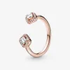 925 Piazza Sparkle Silver anello aperto con Clear Cz Fit Pandora Jewelry cerimonia nuziale di aggancio Anello amanti della moda per le donne