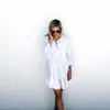 Femmes été Sexy trois quarts manches col en v couvrir robes dames Boho solide blanc plage ample Mini robe