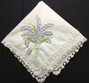 Set of 12 Fashion Ladies Handkerchiefs White Cotton Hankies with White Lace Edged & Color embroidery Floral Wedding Bridal Hanky 12x12-inch