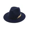 Woolen Feel Hat Panama Jazz Fedoras Hats z metalowym liściem płaski brzeg formalny impreza i scena Top Hat dla kobiet unisex20175674819751