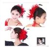 2020 Fashion Women Party Wedding Flower Feather Head Hair Clip Barrette Hat Bride pannband Belly Dance Latin Dance Hairpin6770855