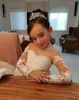 Robes de fille de fleur en dentelle pour mariage manches longues arc 2021 enfants première sainte communion robes de fête d'anniversaire petites filles robe de concours AL2021