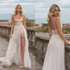 Glamorous Berta Sequined Wedding Dresses Square Neck 3D Appliqued Side Split Bridal Gowns Plus Size Sweep Train Tulle robes de mariée