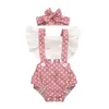 12 estilos Baby Ruffle Flying Sleeve Romper Desenhos animados Infantil Floral Dot Leopardo Jumpsuits Headbands Moda de Verão Crianças Escaladas M1636