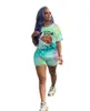 プラスサイズ3x 4xl 5xl夏の女性大規模スポーツ2ピースセット半袖Tシャツショーツカジュアルプリント衣装デザイナースポーツウェア3140