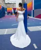 Superbes robes de mariée de train détachables blanches hors épaule volants en cascade robe de mariée en satin balayage train chapelle robe de mariée244a