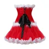 Costume di Halloween Vestito Vestito Clubwear Donna Miss Santa White Fur Trim Corsetto Top con volant Tutu Gonna Abbigliamento da ballo Set Rosso Nero