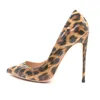 Gratis frakt Mode Kvinnor Pumpar Leopard Printe Patent Läder Punkt Tå Brud Bröllop Skor High Heels Äkta läder Real Photo 12cm