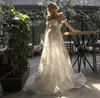 Vestidos de novia de encaje con hombros descubiertos sexy Vestidos de novia de boda boho sin espalda con apliques en 3D Una línea Vestido de novia de playa bohemio abiti da sposa