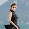 새로운 화려한 스파클링 실버 웨딩 Diamante Pageant Tiaras 헤어 밴드 크리스탈 신부의 크라운 신부 고품질의 헤어 주얼리 헤드 피스