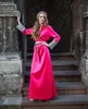 A Line Women Bath Robes V Neck Long Sleeve Appliques Satin Bridal Robe Floor Length Bath Robe