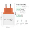 QC 3.0 벽 충전기 3 포트 여행 어댑터 빠른 충전 다중 USB 전화 어댑터 EU 미국 휴대용 스마트 폰용 휴대용 빠른 충전