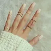 Partihandel - Ornament Smycken Diamant Leaves Leaf V Formad Ring Joint Fingerless Finger Ring Chain 6pcs / Set