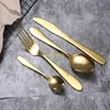 Ücretsiz kargo Altın Çatal kaşık çatal bıçak çay kaşığı Mat Altın Paslanmaz Çelik Gıda Gümüş Yemek Gereçler