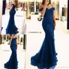 Alças sereia reais vestidos de noite azul veste Lace apliques de contas Backless varredura Train Tulle celebridade Longo Partido Prom Vestidos