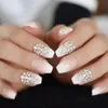 3D Bling Glitter Pink Nude Francuski Ballerina Trumna Fałszywy Fałszywe Paznokcie Natrucial Press na Daily Office Finger Wear UV Paznokcie