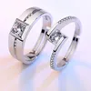 Uppdatera kubik zirkon diamantring patiens justerbart silver engagemang bröllop par ringar män kvinnor