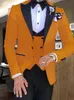 Slim Fit Yellown Bruidegom Tuxedos Black Peak Revers Bruidsjonkers Heren Trouwjurk Stijl Man Jasje Blazer 3-delig pak (jas + broek + vest + stropdas) 870