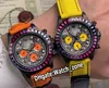 Versione PVD Cassa nera 116500LN Quadrante giallo con scarabocchi Orologio automatico da uomo Cinturino in pelle di nylon giallo Lunetta con diamanti arcobaleno Wa246D