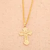 fjxp24k Gold Jesus Cross Pendant Necklace Gold Color Women Men Jewelry Religious Cross Ne