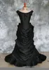 Vestido de tafetá frisado gótico vitoriano com trem bola de vampiro baile de máscaras vestido de casamento preto Steampunk Goth 19th c8693092