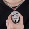 Fashion-V För Vendetta Mask Hängsmycke Halsband För Män Kvinnor Lyx Diamanter Mask Pendants Platinum Pläterad Koppar Zircon Cuban Chain Halsband