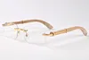 Großhandel - Designer Randlose Sonnenbrille für Männer 2017 Mode Holz Bambus Retro Buffalo Horn Brille Braun Schwarz Klarglas Linse Sonnenbrillen