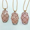 10st ny ankomst 40-60mm Freeform Natural Polished Pink Rose Quartz Crystal Rock Stone Macrame Knotted Wrapped Justable Halsband Handgjorda