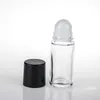 Bouteille à rouleau en verre transparent de 30ml 50ml, bouteille de parfum d'huile essentielle, bouteille distributrice de voyage, boule à rouleau en verre, bouchon PP