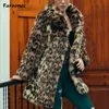 Cappotti lunghi in pelliccia sintetica leopardata da donna Cappotto da trench in visone peloso caldo invernale Cappotto elegante da donna in pelliccia allentata
