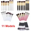 10 pcs Synthetic Kabuki Makeup Brush Set Nylon Hair Wood Handle Cosmetics Foundation Blending Blush Makeup Tool DHL Free Shipping