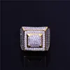 2018 Men Ring Hip Hop Bijoux Hip Hop Mosaic Square Zirconia Iced Out Copper Luxurious Ring Luxury Gold plaqué Fashion Who6006247