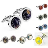 Globe Cuff Link 6 Kolory 3D Mankiety Ziemskie Mężczyźni Moda Cufflinks French Guzik Spinki do mankietów dla Ojca Boże Narodzenie prezent