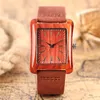 Creative Rectangle Dial Wood Watch Natural Handmade Light Bamboo Fashion Men039S Casual Quartz Wristwatch Leather Band Gift2114372