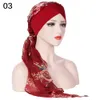 Partihandel-Jersey Plain Head Scarf Chemo Turban Pre-Tied Blommor Tryckt sjal Soft Silk Chiffon Long Tail Cap