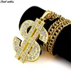 Hip Hop Gold Color Dollar Sign $ Pendants & Necklaces With Long Twist Chain Statement Neckalce For Woman Men