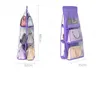 7 couleurs Accueil 6 poches sac à main sac de rangement suspendus livres organisateur armoire placard cintre double face pliable transparent EEA1419-6